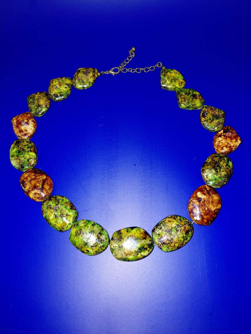 Green & Brown Hand Made Bead Stone Bead Necklace